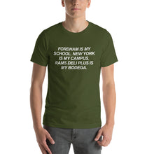 Load image into Gallery viewer, Rams Deli Plus is My Bodega // Unisex T-Shirt - White Lettering