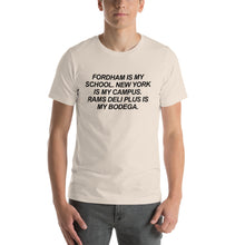 Load image into Gallery viewer, Rams Deli Plus is My Bodega //  Unisex T-Shirt - Black Lettering
